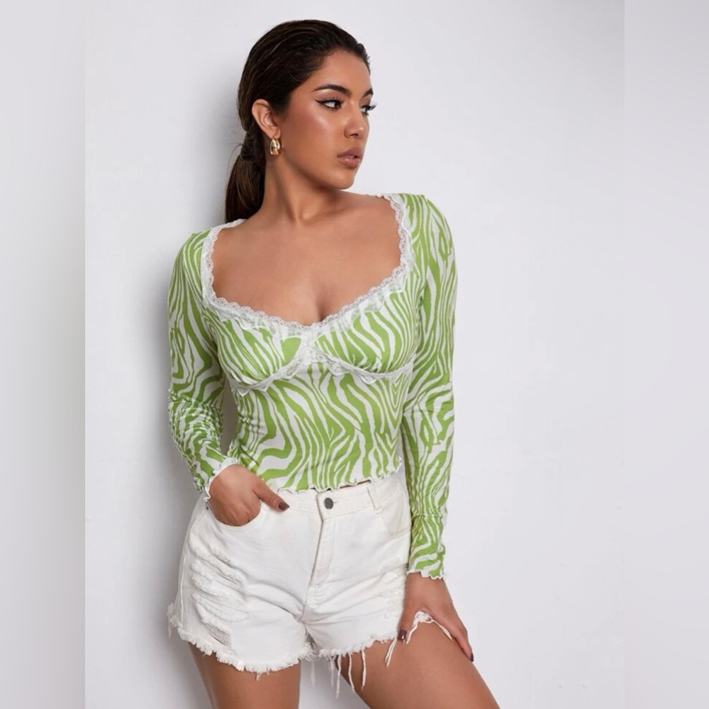 Lime Green Zebra Print Long Sleeve Shirt